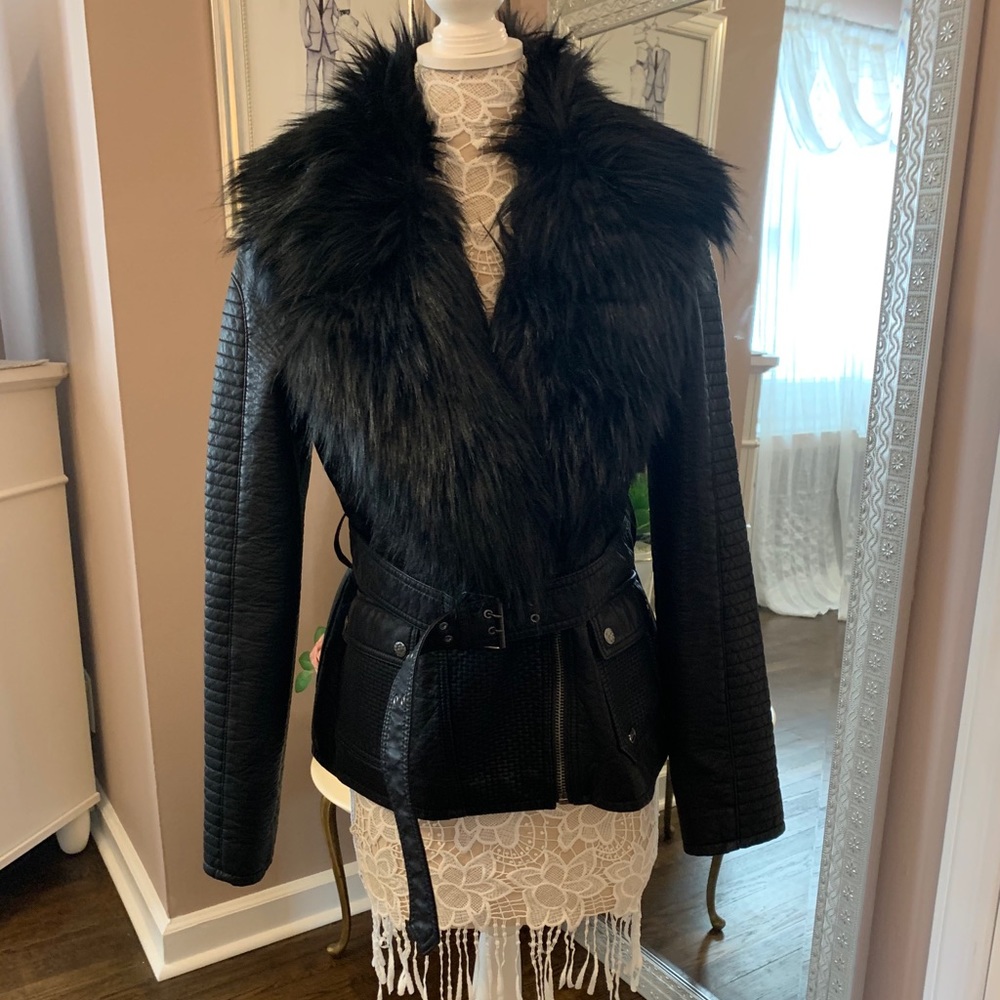 Faux leathered belted jacket by GUESS